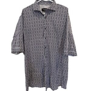 BOGOSSE Short Sleeve Button Up Shirt 2XLT Like Baroque Paisley Deep Purple White